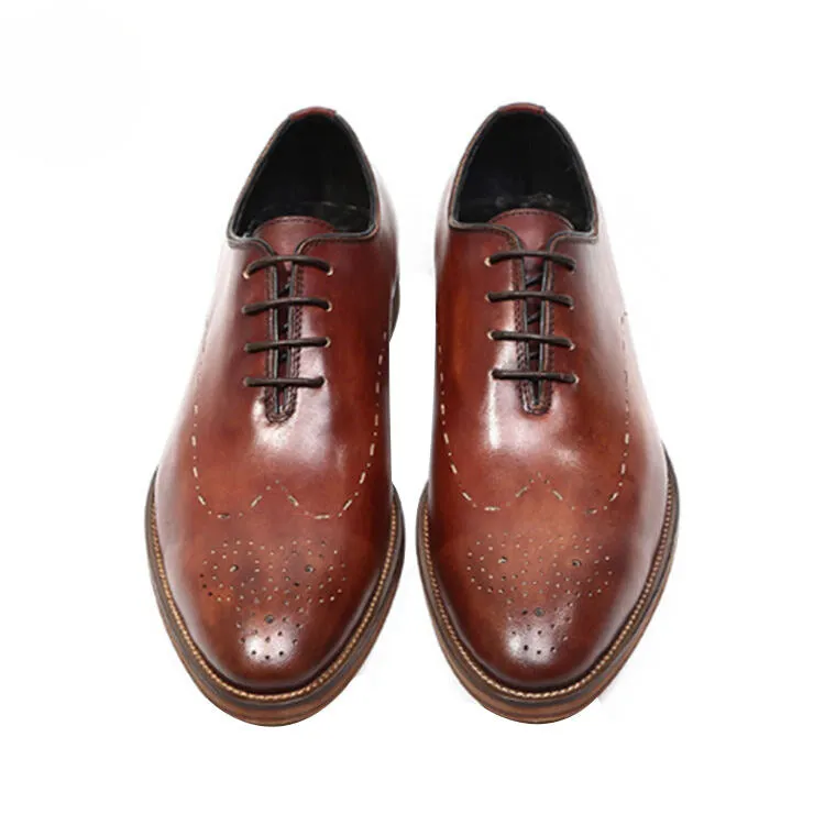 Men's Perforated Derby Dress Shoes in Full Grain Leather
