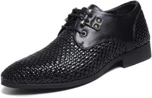 Men's Woven Leather Hollow Out Oxfords,Breathable Fashion Lace Up Dress Wingtip Shoes Casual Comfort Derby Shoes