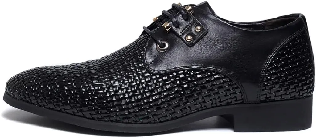 Men's Woven Leather Hollow Out Oxfords,Breathable Fashion Lace Up Dress Wingtip Shoes Casual Comfort Derby Shoes