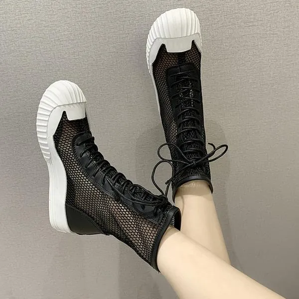 Mina Mesh Lace Up Sneaker Boots - 3 Colors