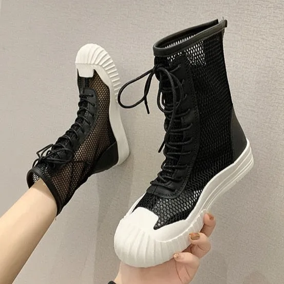 Mina Mesh Lace Up Sneaker Boots - 3 Colors