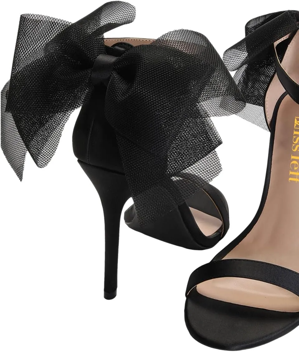 miss left Women Graceful Bows Stiletto Heeled Sandals with Adjustable Ankle Strap Open Almond Toe High Heel Pumps Fashion Wedding Bridal Summer Shoes Size 4-16 US