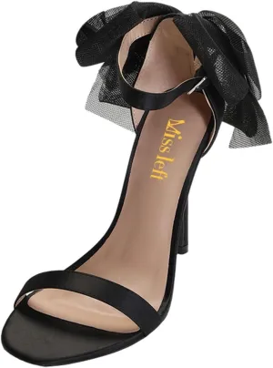 miss left Women Graceful Bows Stiletto Heeled Sandals with Adjustable Ankle Strap Open Almond Toe High Heel Pumps Fashion Wedding Bridal Summer Shoes Size 4-16 US