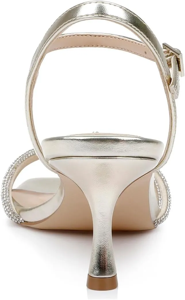 miss left Women's Sexy Sparkly Rhinestone Mid Heel Sandals Knots Square Toe Kitten Heels Strappy Buckle Pumps Chic Wedding Bridal Club Shoes Size 4-16 US