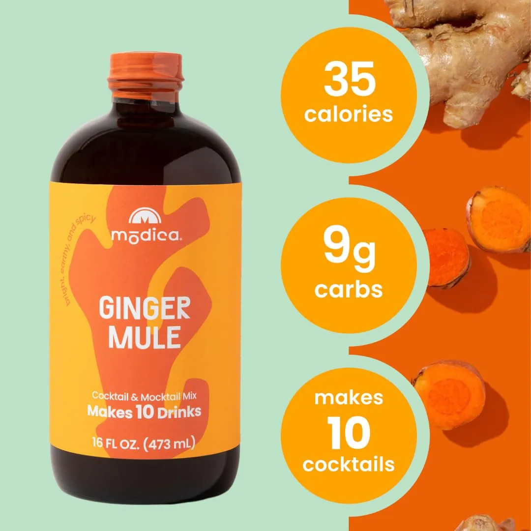 Modica Turmeric Ginger Mule - Premium Non-Alcoholic Cocktail & Mocktail Mixer (10 Servings) Created by Award-Winning Mixologist