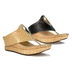 Modzori Lucia Women's Mid Wedge Reversible Sandal Tan/Black 10
