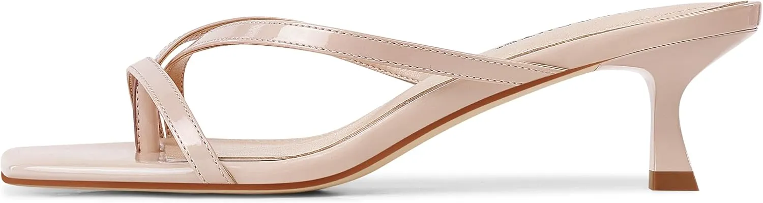 MUCCCUTE Kitten Heels for Women Square Open Toe Flip Flop Heels 2inch Thong Heeled Sandals