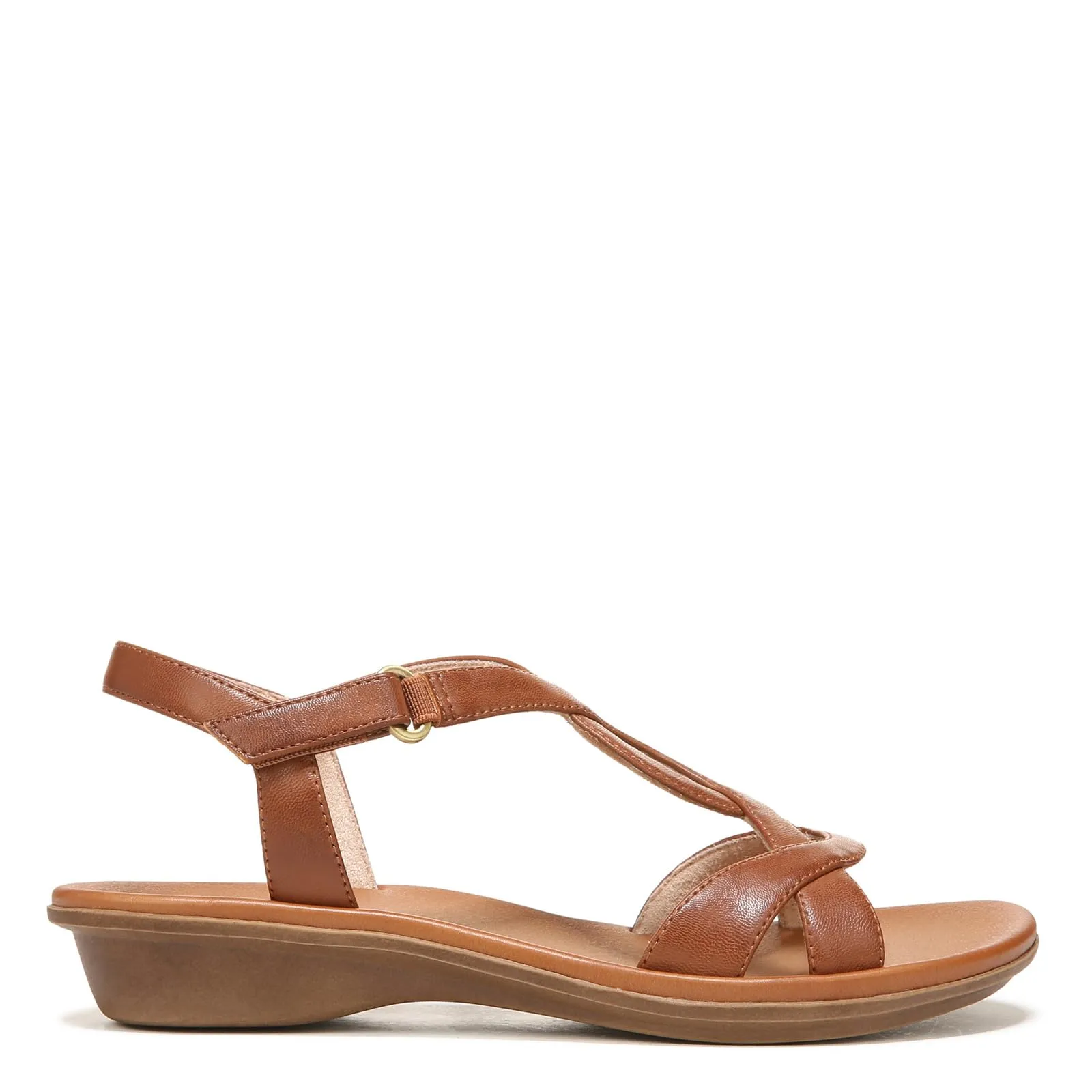 Naturalizer SOUL Womens Solo Strappy Flat Memory Foam Casual Sandals,Toffee Brown,10M