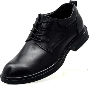 New Formal Shoes for Men Lace Up Crocodile Embossed Round Toe Derby Shoes Leather Rubber Sole Slip Resistant Low Top Block Heel Wedding
