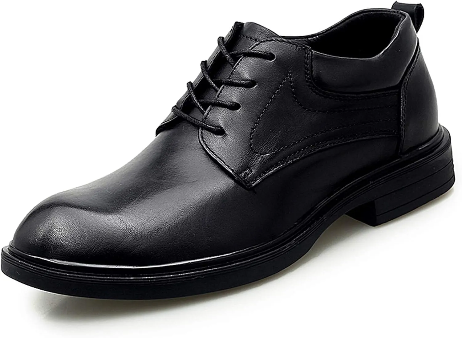 New Formal Shoes for Men Lace Up Crocodile Embossed Round Toe Derby Shoes Leather Rubber Sole Slip Resistant Low Top Block Heel Wedding