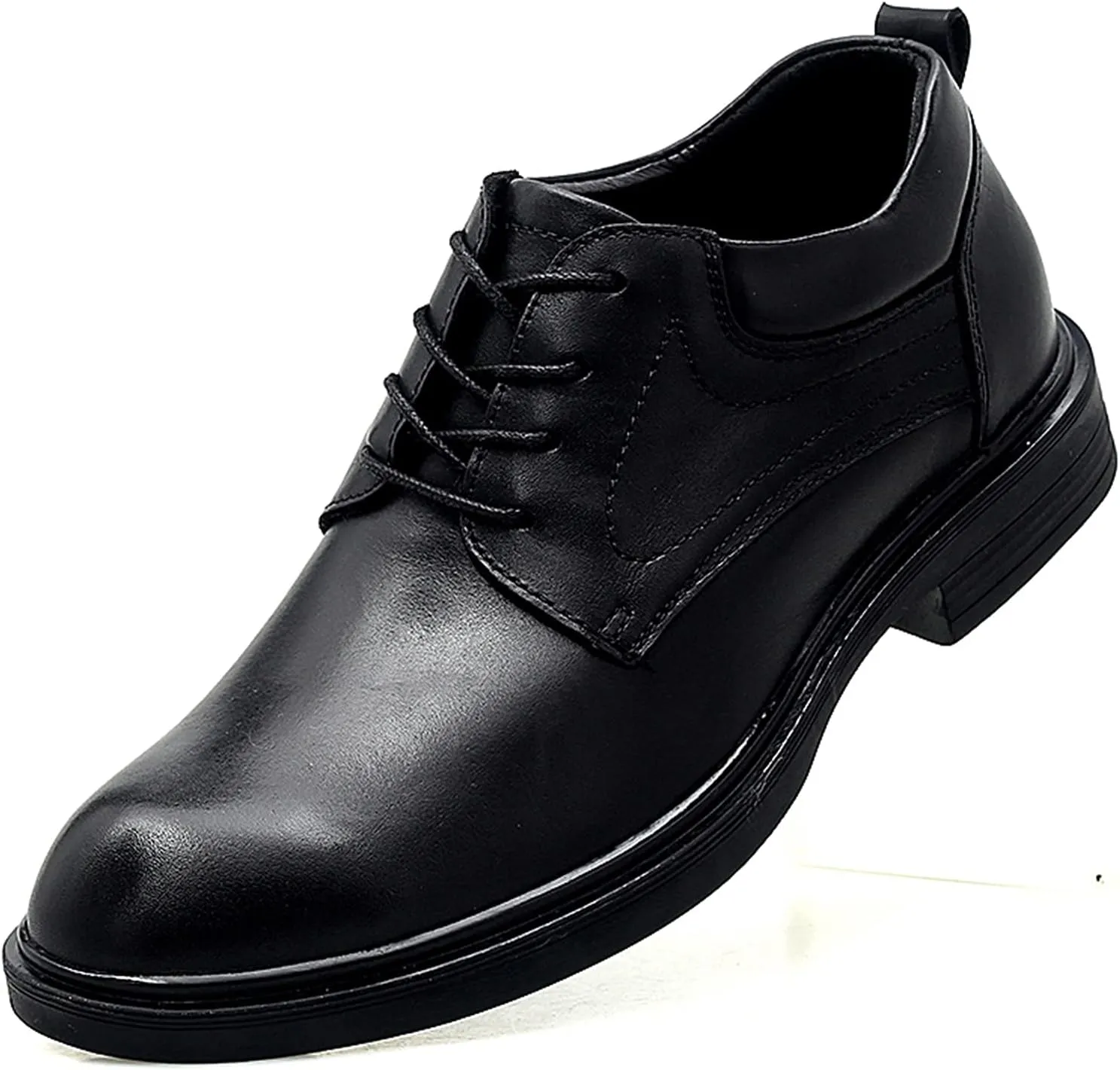 New Formal Shoes for Men Lace Up Crocodile Embossed Round Toe Derby Shoes Leather Rubber Sole Slip Resistant Low Top Block Heel Wedding
