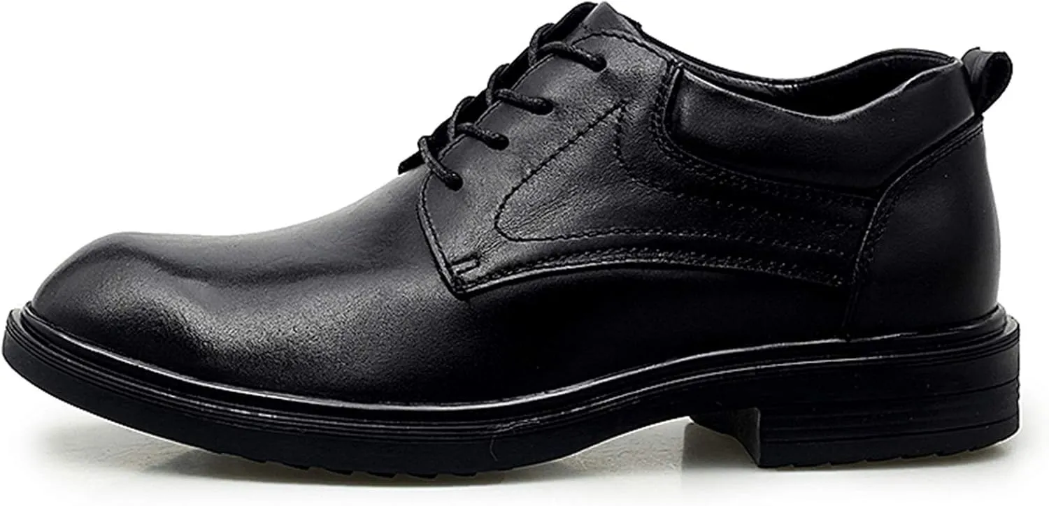 New Formal Shoes for Men Lace Up Crocodile Embossed Round Toe Derby Shoes Leather Rubber Sole Slip Resistant Low Top Block Heel Wedding