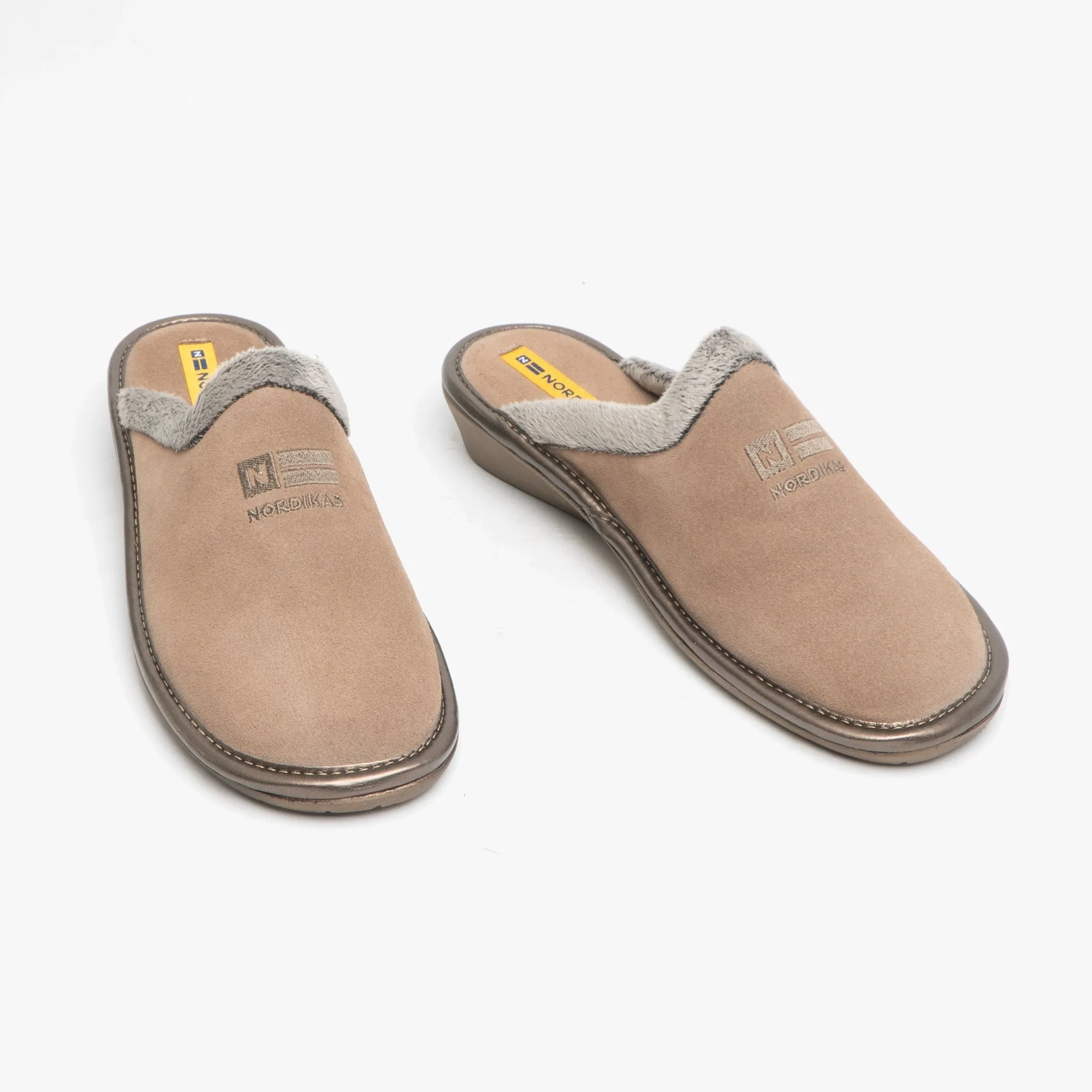 Nordikas 238 (AFELPADO) Womens Suede Mule Slippers Brown