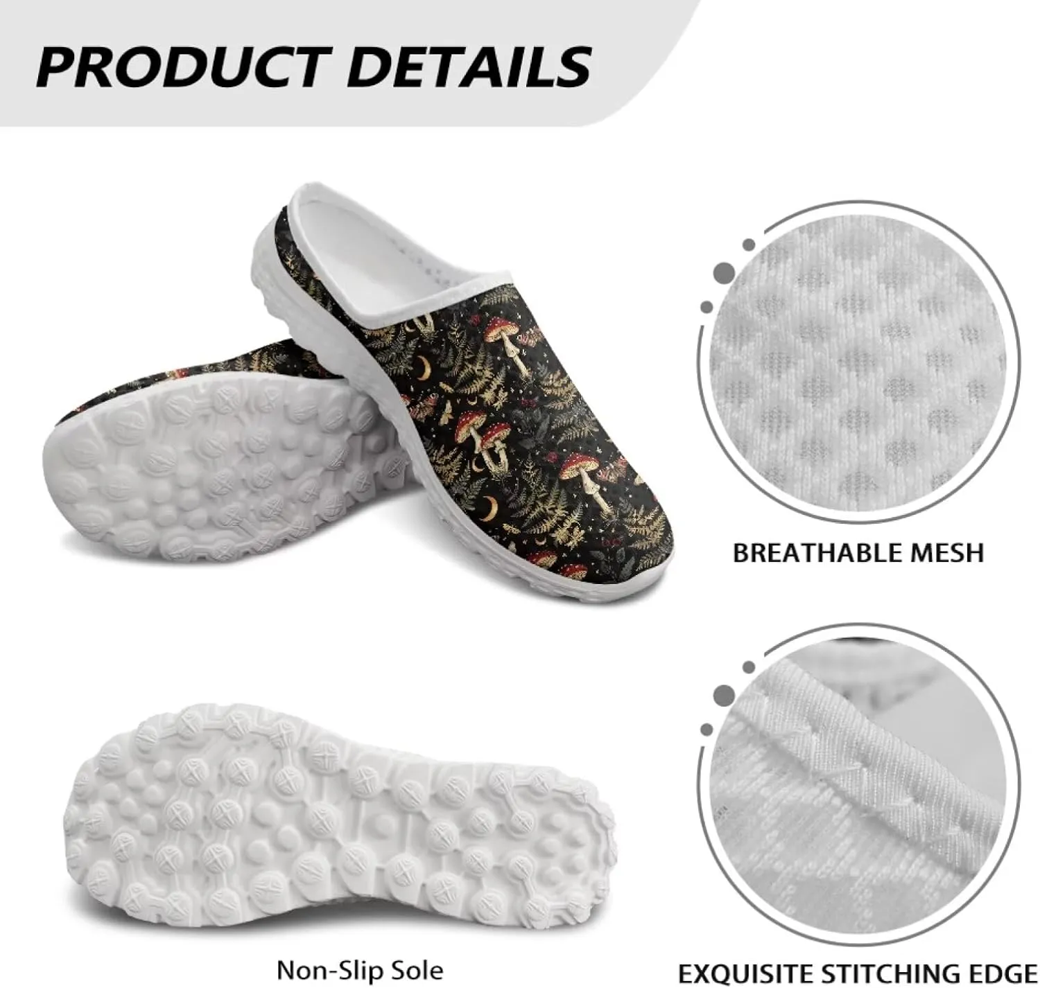 Novelty Mushrooms Women's Slip On Mule Sneakers Anti-Slip Walking Shoes with Elastic Thick Sole for Outdoor Indoor