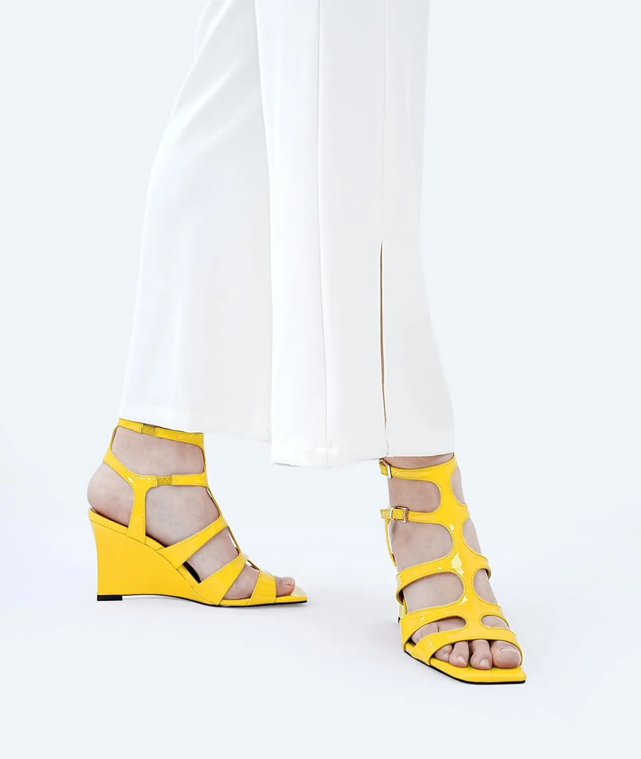 Oh Mispares Gladiator Sandals for Women Square Open Toe T-Strap Wedge Sandals Two Buckle Ankle Strap Heeled Strappy Heels Party Dressy Summer