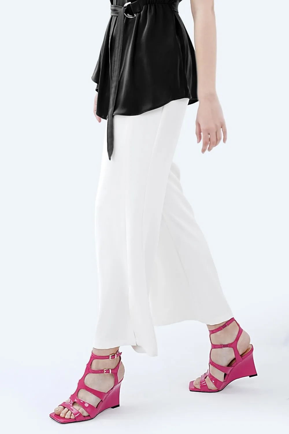Oh Mispares Gladiator Sandals for Women Square Open Toe T-Strap Wedge Sandals Two Buckle Ankle Strap Heeled Strappy Heels Party Dressy Summer
