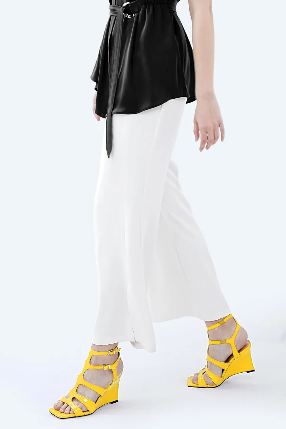 Oh Mispares Gladiator Sandals for Women Square Open Toe T-Strap Wedge Sandals Two Buckle Ankle Strap Heeled Strappy Heels Party Dressy Summer