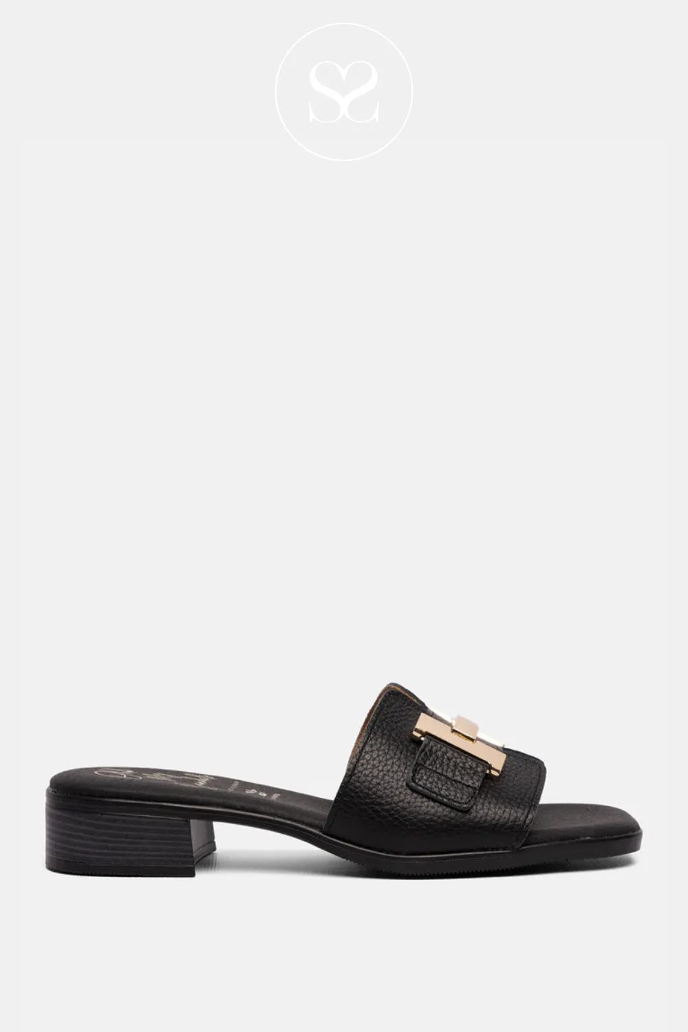 OH MY SANDALS 5605 BLACK LEATHER HEELED SLIDER SANDALS
