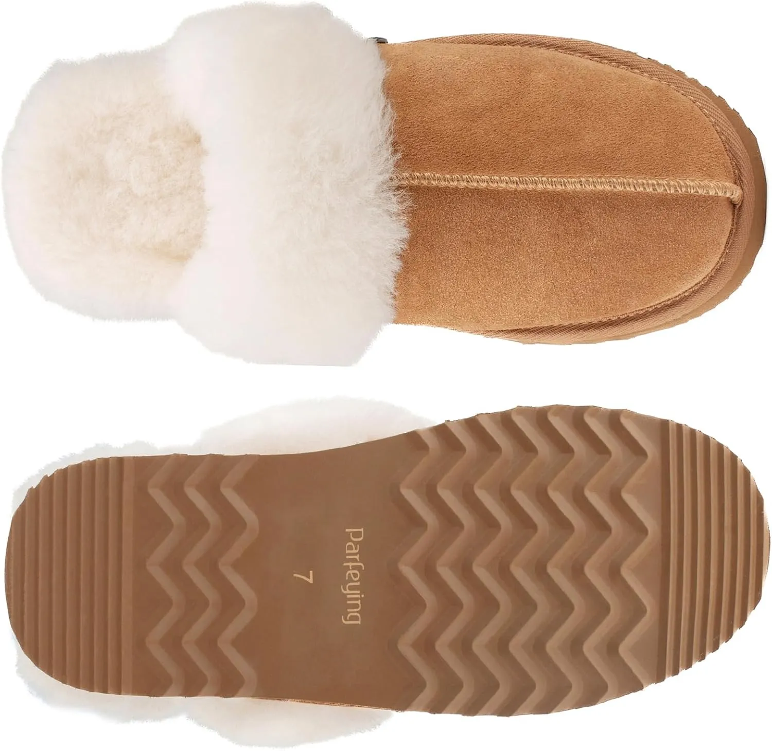 Parfeying Women's Sheepskin House Slippers Indoor Outdoor Shearling Shoes for Women