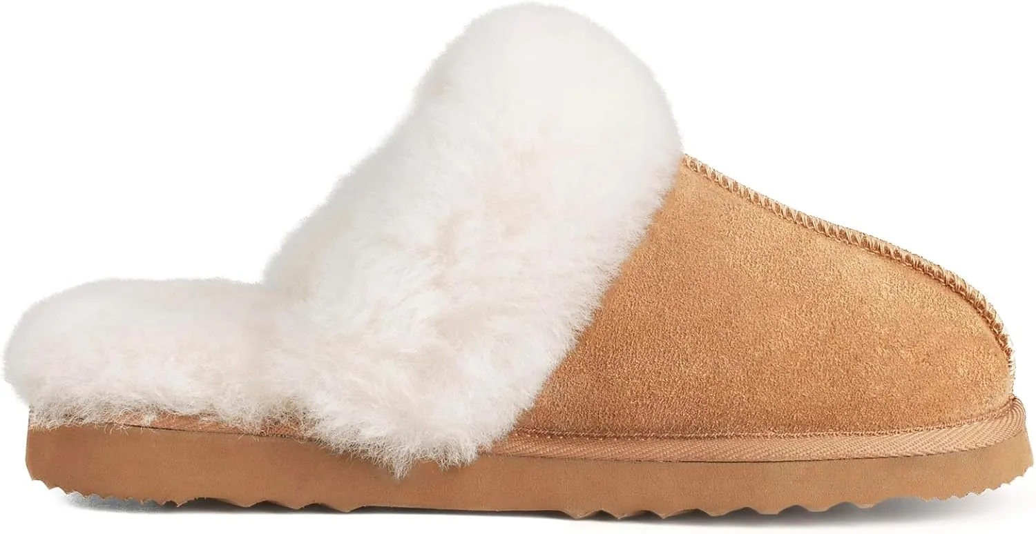 Parfeying Women's Sheepskin House Slippers Indoor Outdoor Shearling Shoes for Women