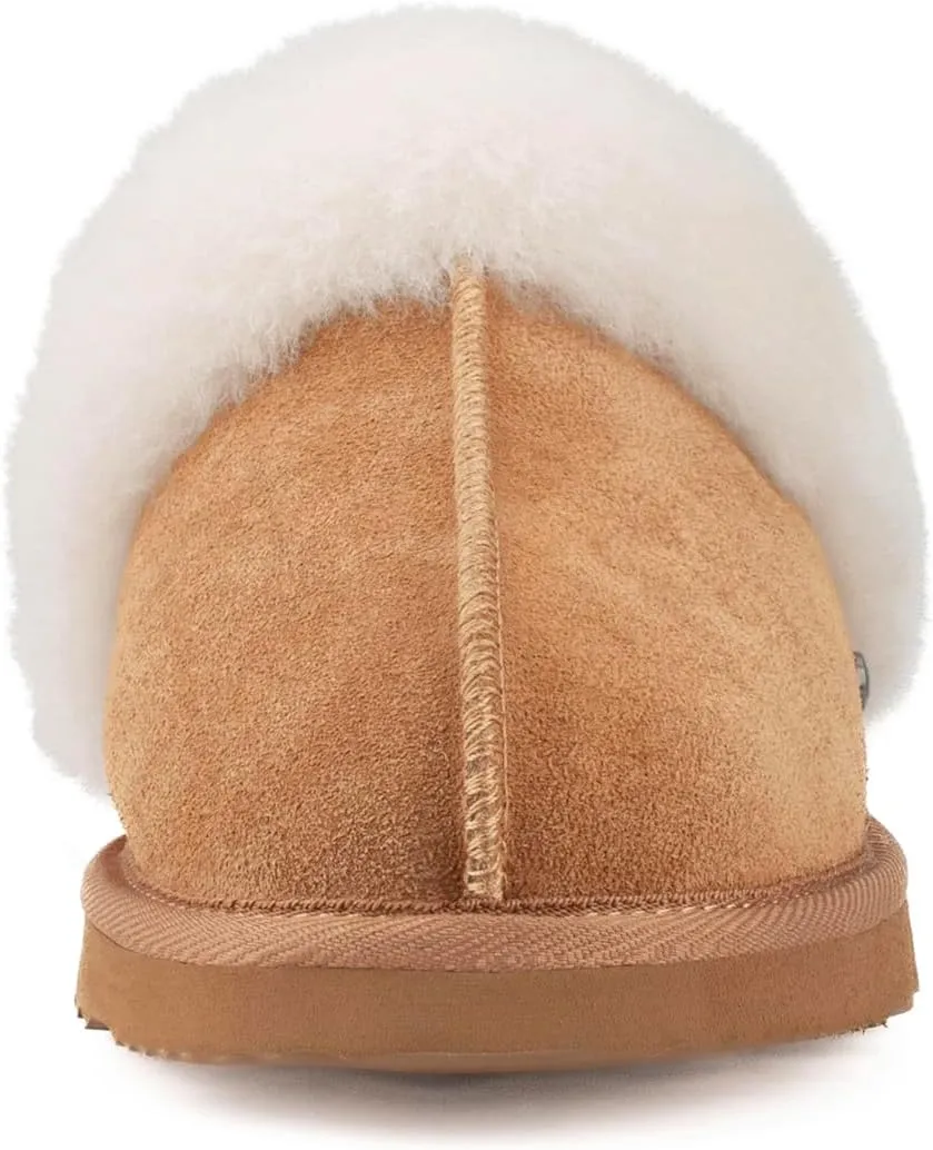 Parfeying Women's Sheepskin House Slippers Indoor Outdoor Shearling Shoes for Women