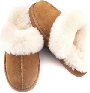 Parfeying Women's Sheepskin House Slippers Indoor Outdoor Shearling Shoes for Women