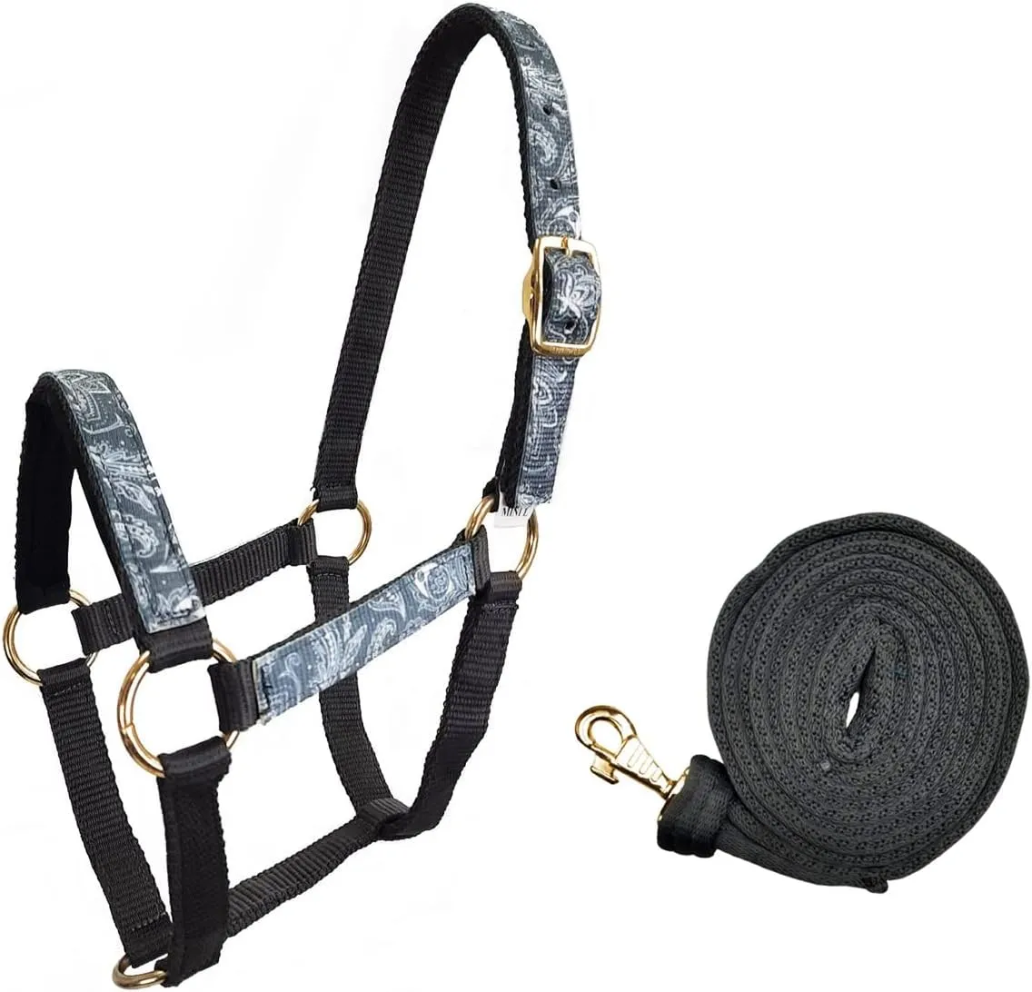 Patterned Nylon Mini Horse Halters with Padded Noseband and Matching 7’ Soft Grip Lead Rope - 6 Month Warranty