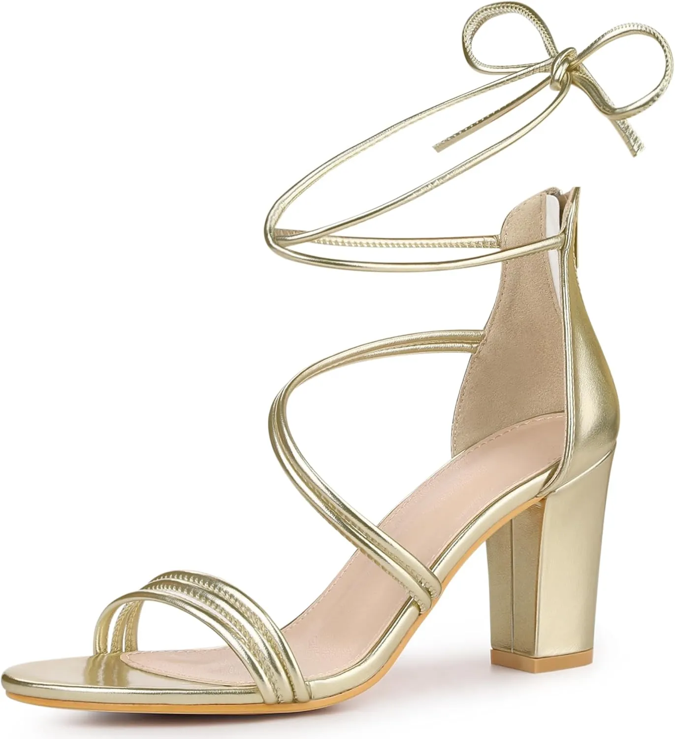 Perphy Open Toe Strappy Lace Up Chunky Heel Sandals for Women