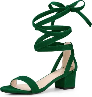 Perphy Strappy Heels Open Toe Block Heel Lace Up Sandals for Women