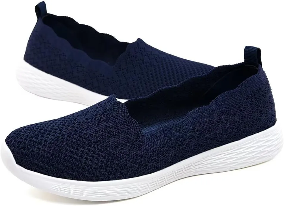 poemlady Women's Slip on Loafer Shoes - Mesh Casual Ballet Flat Nurse Walking Sneakers Knit Round Toe Casual Memory Foam Shoes 2235
