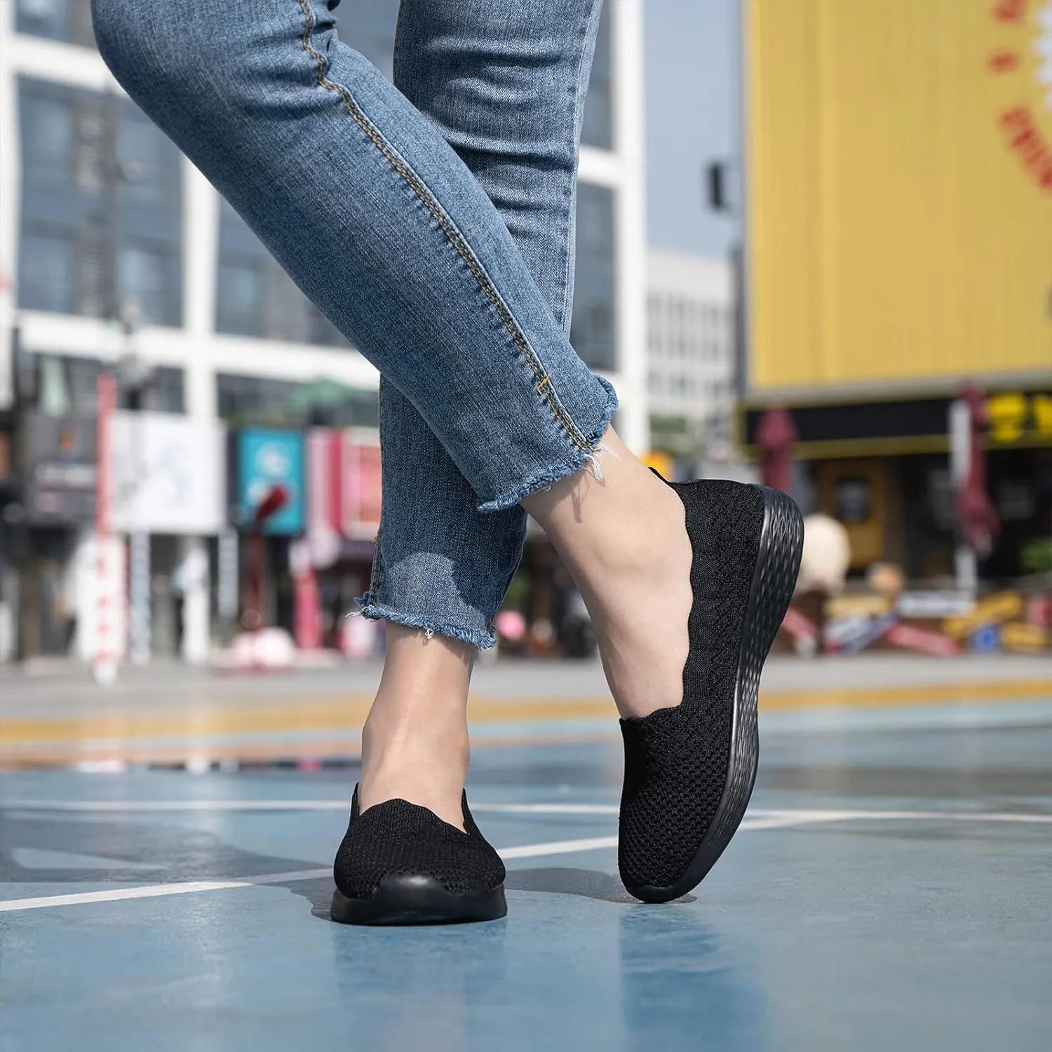 poemlady Women's Slip on Loafer Shoes - Mesh Casual Ballet Flat Nurse Walking Sneakers Knit Round Toe Casual Memory Foam Shoes 2235