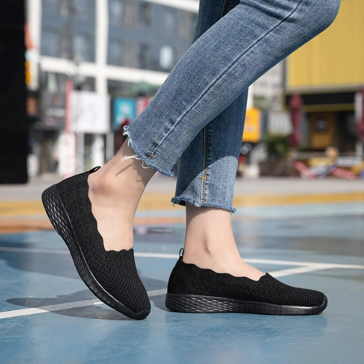 poemlady Women's Slip on Loafer Shoes - Mesh Casual Ballet Flat Nurse Walking Sneakers Knit Round Toe Casual Memory Foam Shoes 2235