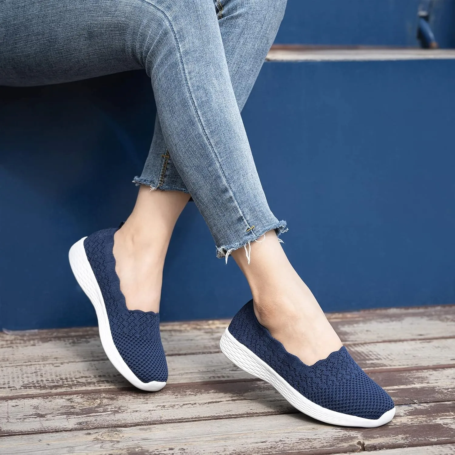 poemlady Women's Slip on Loafer Shoes - Mesh Casual Ballet Flat Nurse Walking Sneakers Knit Round Toe Casual Memory Foam Shoes 2235