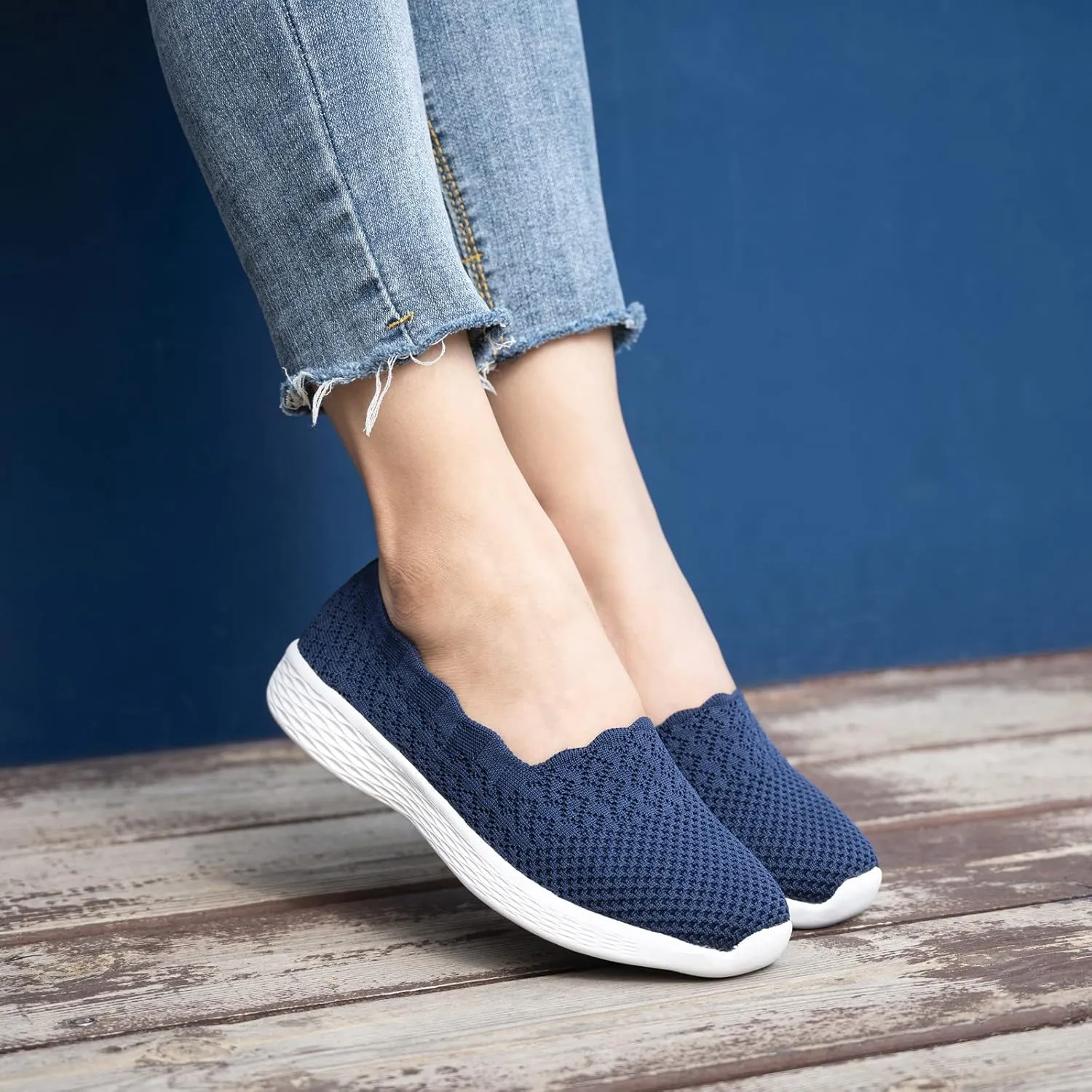 poemlady Women's Slip on Loafer Shoes - Mesh Casual Ballet Flat Nurse Walking Sneakers Knit Round Toe Casual Memory Foam Shoes 2235