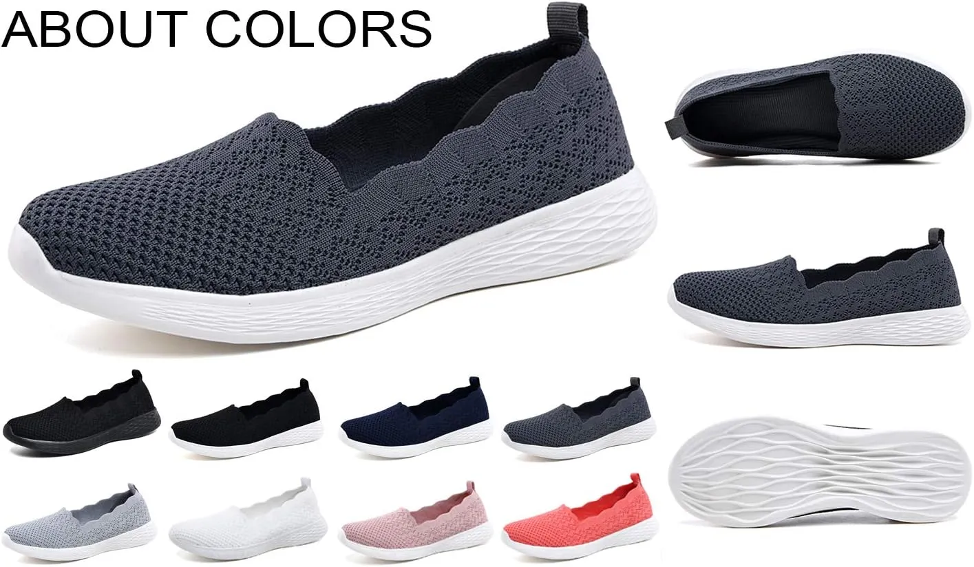 poemlady Women's Slip on Loafer Shoes - Mesh Casual Ballet Flat Nurse Walking Sneakers Knit Round Toe Casual Memory Foam Shoes 2235