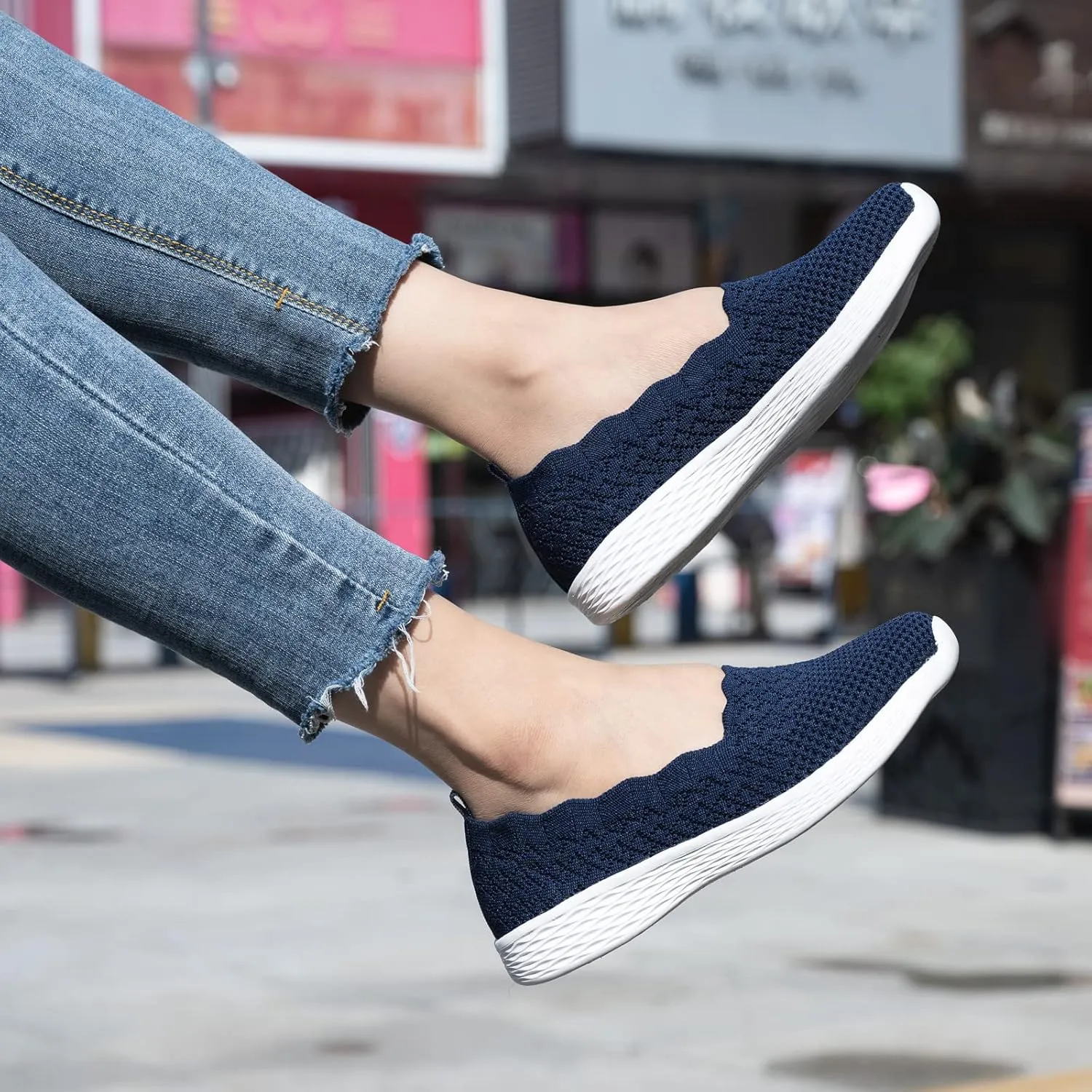 poemlady Women's Slip on Loafer Shoes - Mesh Casual Ballet Flat Nurse Walking Sneakers Knit Round Toe Casual Memory Foam Shoes 2235