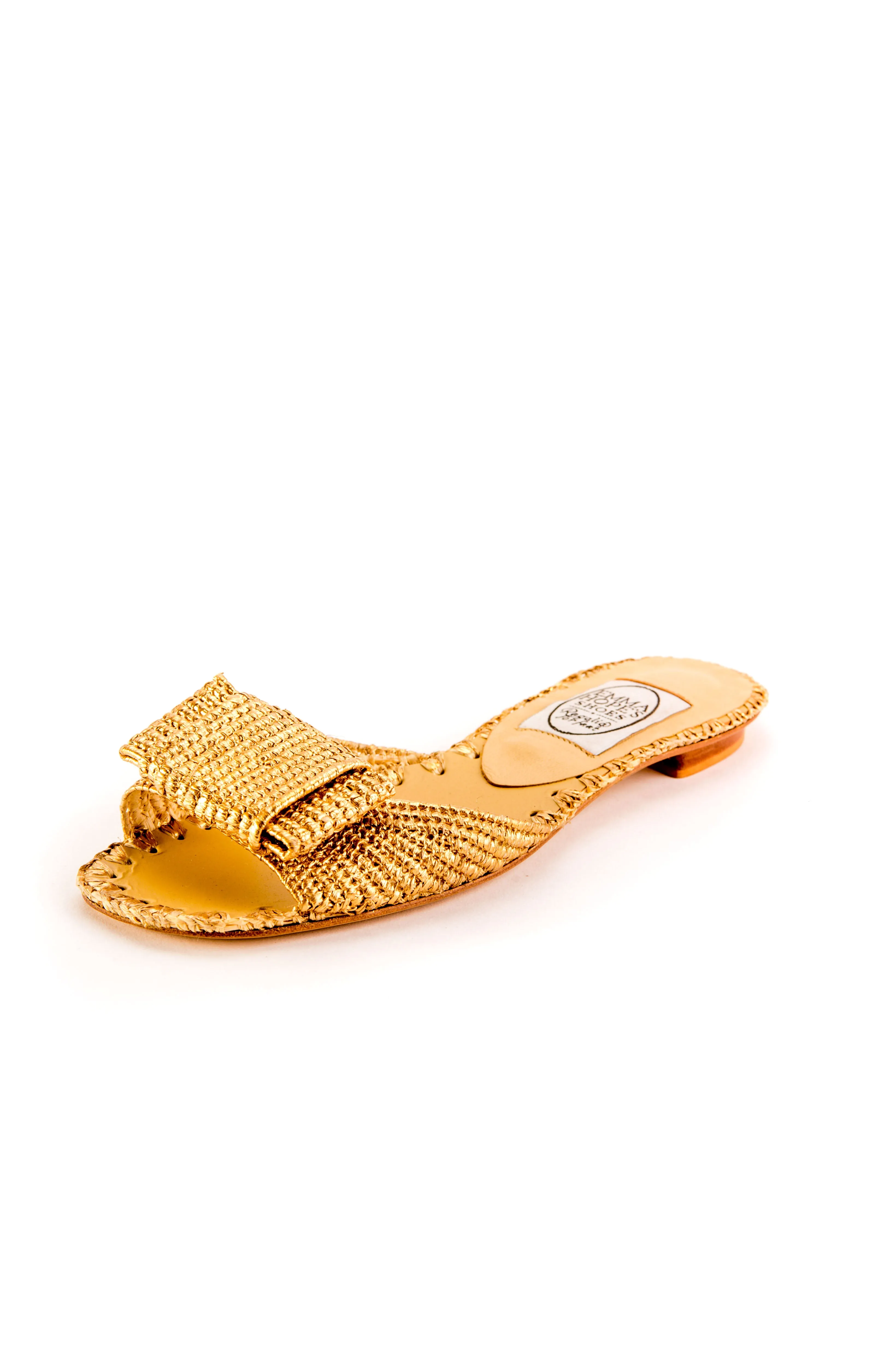 Raffia Open Flat Bow Mule-Gold