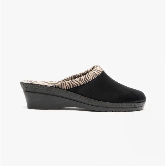 Rohde 2465-90 Womens Slippers Black/Zebra