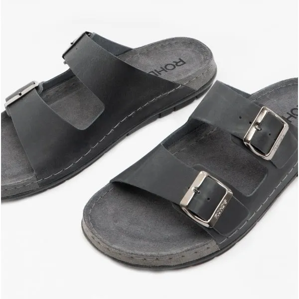 Rohde 5918 Mens Leather Mule Sandals Anthracite