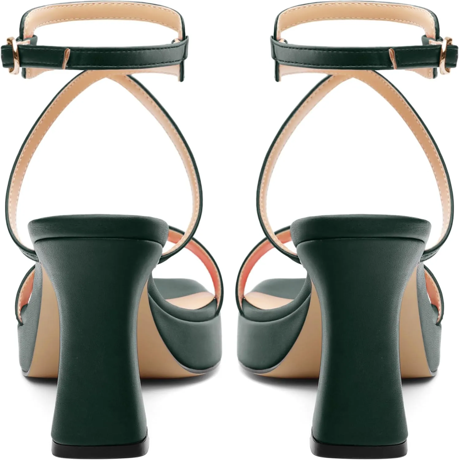 ROSERWISH Platform Heels for Women Strappy High Heel Sandals Square Open Toe Chunky Heels Ankle Strap Womens Wedding Party Dress Shoes