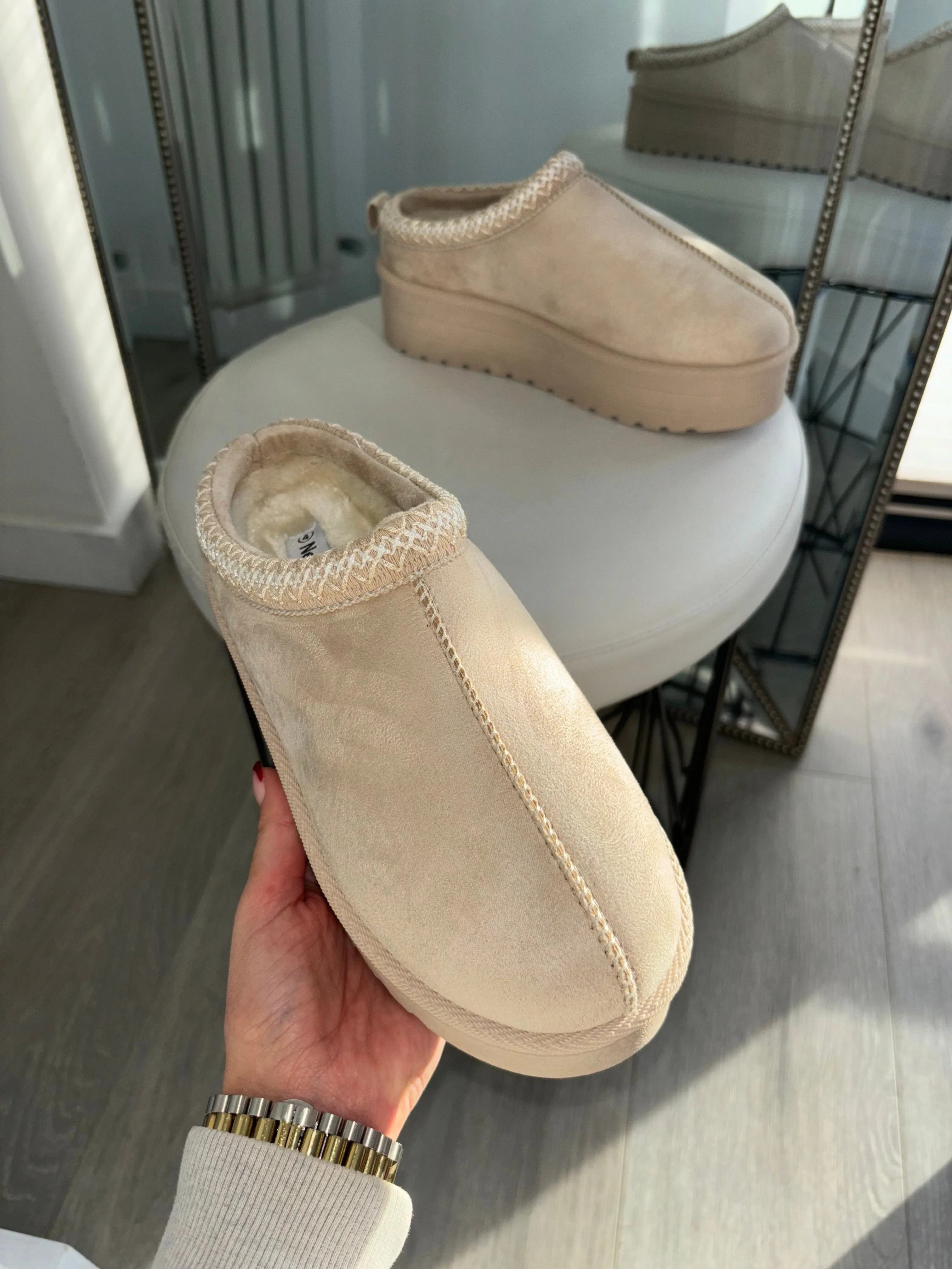 SALE Tas fleece lined slipper mule - beige
