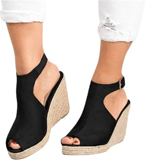 Sandals for Women Wedge,2022 Summer Casual Open Toe Ankle Buckle Strap Heels Sandals Beach Sandals Espadrilles Platform