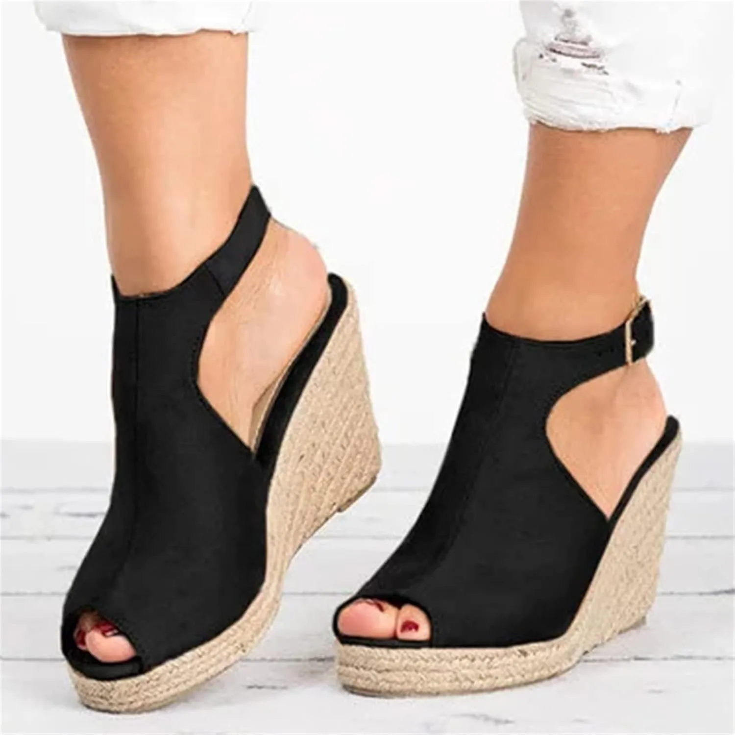 Sandals for Women Wedge,2022 Summer Casual Open Toe Ankle Buckle Strap Heels Sandals Beach Sandals Espadrilles Platform