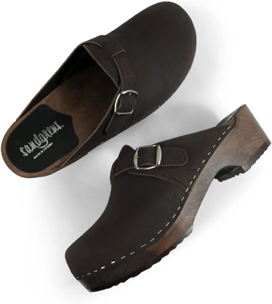 Sandgrens Handmade Swedish Wood Clogs for Men, Low Heel Mule | Halmstad