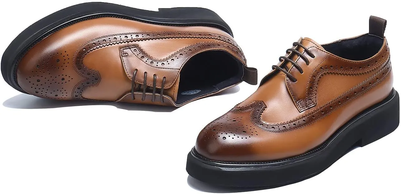 Santimon Men's Oxfords Formal Dress Wingtip Brogue Classic Lace-up Derby Genuine Leather Fashion Comfortable Shoes Buinsess Casual Prom Wedding Tuxedo Shoes for Men