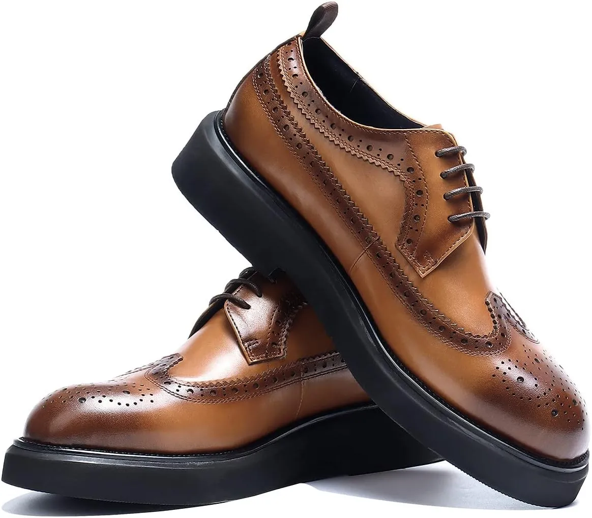 Santimon Men's Oxfords Formal Dress Wingtip Brogue Classic Lace-up Derby Genuine Leather Fashion Comfortable Shoes Buinsess Casual Prom Wedding Tuxedo Shoes for Men