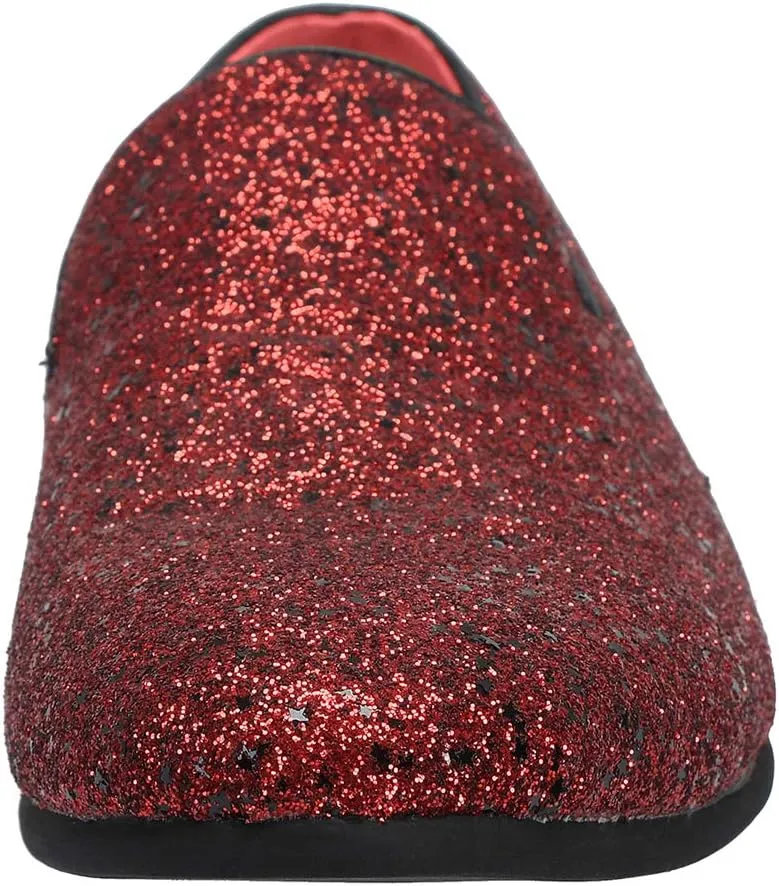 Santimon Mens Smoking Slipper Metallic Sparkling Glitter Tuxedo Slip on Dress Loafers Shoes