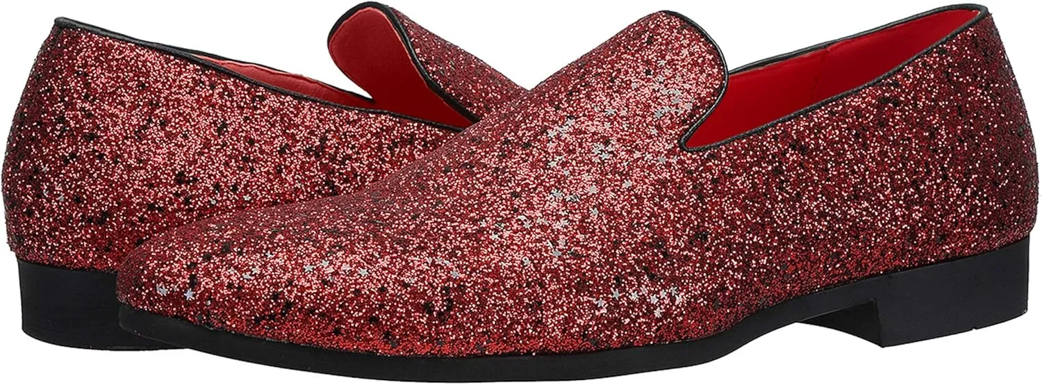 Santimon Mens Smoking Slipper Metallic Sparkling Glitter Tuxedo Slip on Dress Loafers Shoes