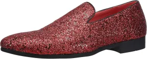 Santimon Mens Smoking Slipper Metallic Sparkling Glitter Tuxedo Slip on Dress Loafers Shoes
