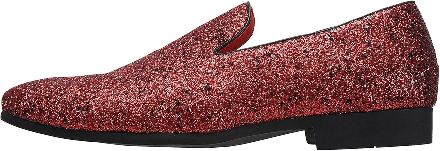 Santimon Mens Smoking Slipper Metallic Sparkling Glitter Tuxedo Slip on Dress Loafers Shoes